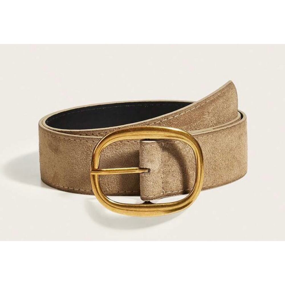 New Quince Light Camel Taupe Belt Brass Buckle Minimalist Boho One Size 44 inch